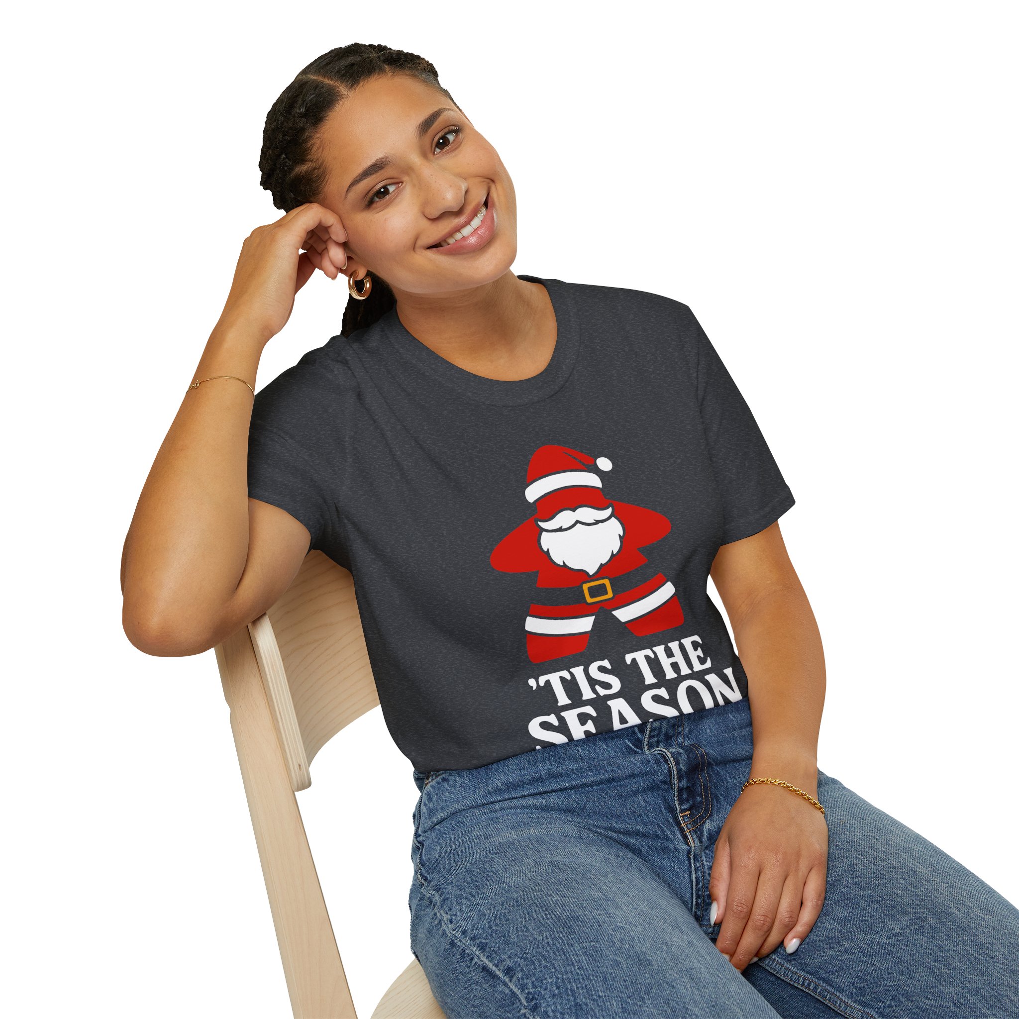 santa meeple shirt for board game fan gift, christmas board game t shirt for tabletop gamer gift, funny family game night holiday tee