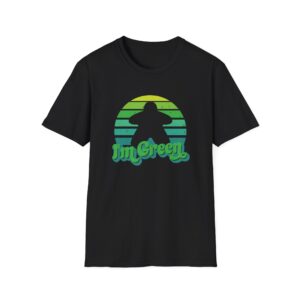 green meeple t shirt, i'm green shirt, vintage retro sunset tee, favorite color gift for boardgame lover, family board game night tshirt