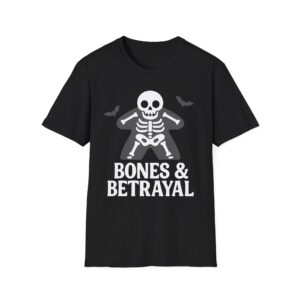skeleton meeple shirt for board game lover, spooky halloween shirt for boardgame geek, bones & betrayal tee for family game night party