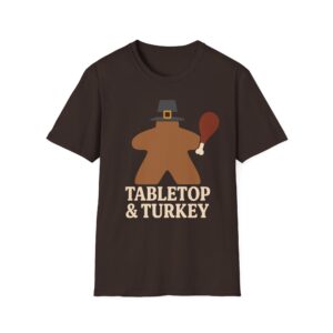 tabletop & turkey meeple shirt for board gamer, thanksgiving board game t shirt for family game night, pilgrim hat + turkey leg gamer gift